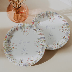 Summer Multicolor Wildflower Wedding Cake Paper Plates