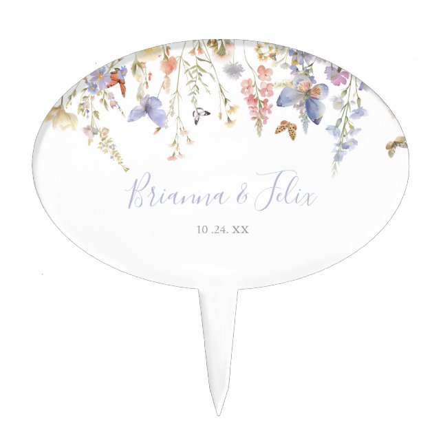 Summer Multicolor Wildflower Wedding Cake Topper (Front)