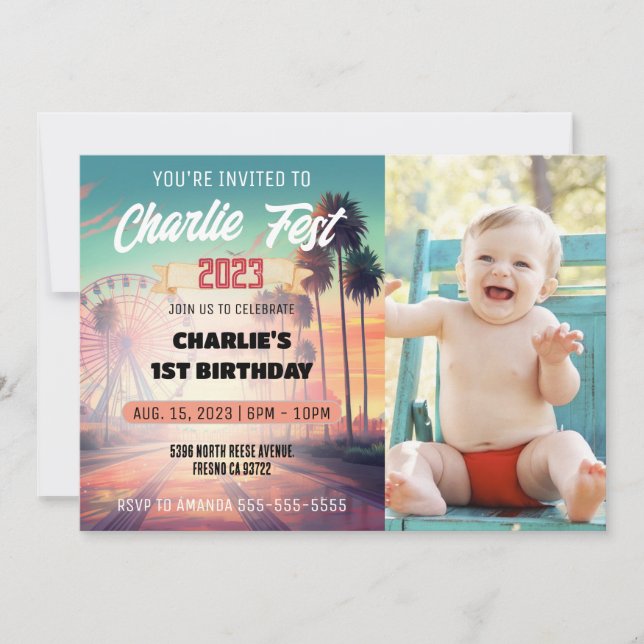 Summer Music Festival Photo 1st Birthday Party Invitation (Front)