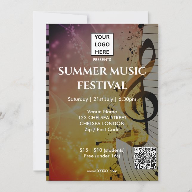 Summer Music Festival QR Code and Logo Invitation (Front)