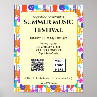 Summer Music Festival QR Code and Logo Poster