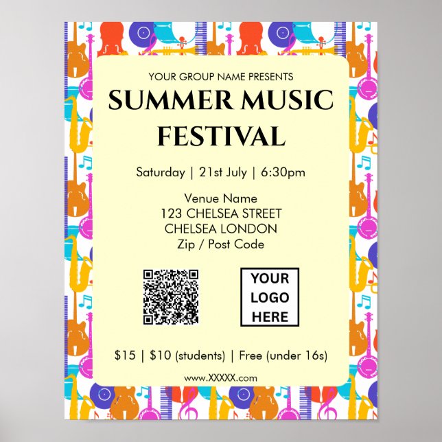 Summer Music Festival QR Code and Logo Poster (Front)
