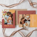 Summer Mustard Red Floral Botanical Photo Wedding Thank You Card<br><div class="desc">Elevate your wedding RSVP experience with our Elegant Watercolor Flowers RSVP Card, tailored for the enchanting seasons of summer and spring. This card showcases hand-painted watercolor flowers, an arch-shaped photo of the couple, and clean typography for a timeless touch. The color palette, featuring mustard yellow, berry red, brown, and green,...</div>