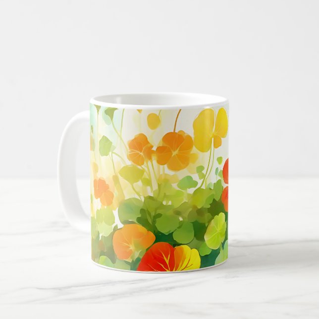 Summer Nasturtium Floral Coffee Mug (Front Left)