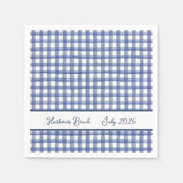 Summer Nautical Blue Gingham, Checkered July 4th Napkins