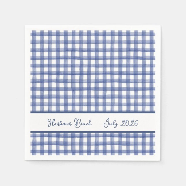 Summer Nautical Blue Gingham, Checkered July 4th Napkins (Front)