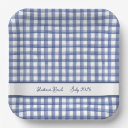 Summer Nautical Blue Gingham, Checkered July 4th Paper Plates