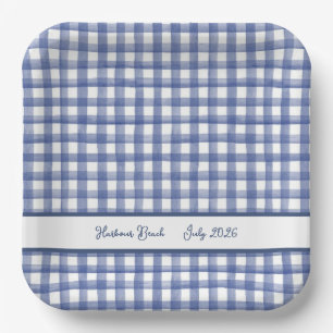 Summer Nautical Blue Gingham, Checkered July 4th Paper Plates