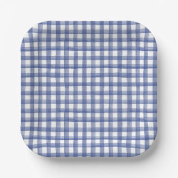 Summer Nautical Blue Gingham, Checkered July 4th Paper Plates