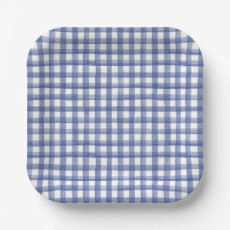 Summer Nautical Blue Gingham, Checkered July 4th Paper Plates