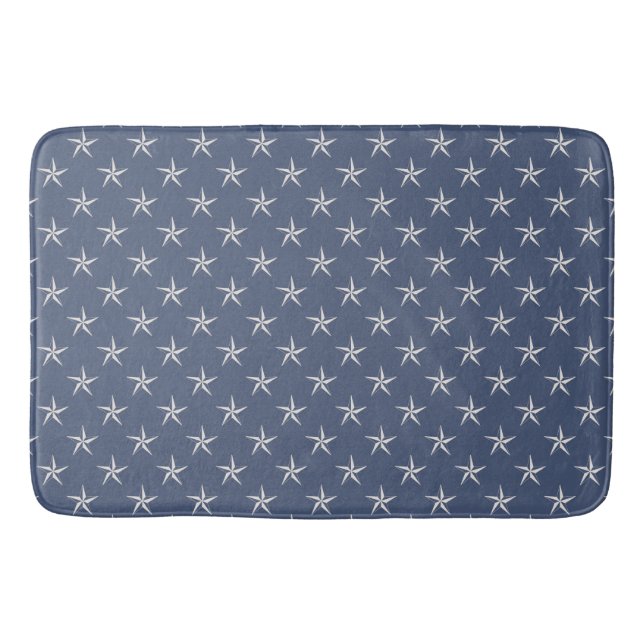 Summer Nautical Navy Blue Sea Star Starfish Bath Mat (Front)