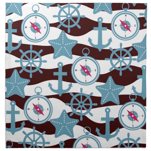 Summer Nautical Pattern Cloth Napkin (Front)