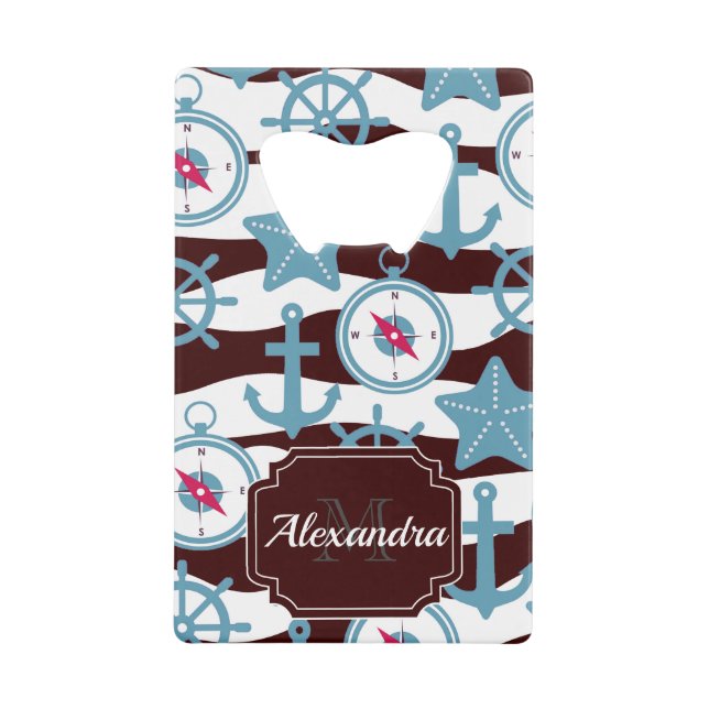 Summer Nautical Pattern Credit Card Bottle Opener (Front)