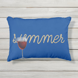 summer nautical rope text with wine glass outdoor pillow