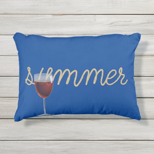 summer nautical rope text with wine glass outdoor pillow
