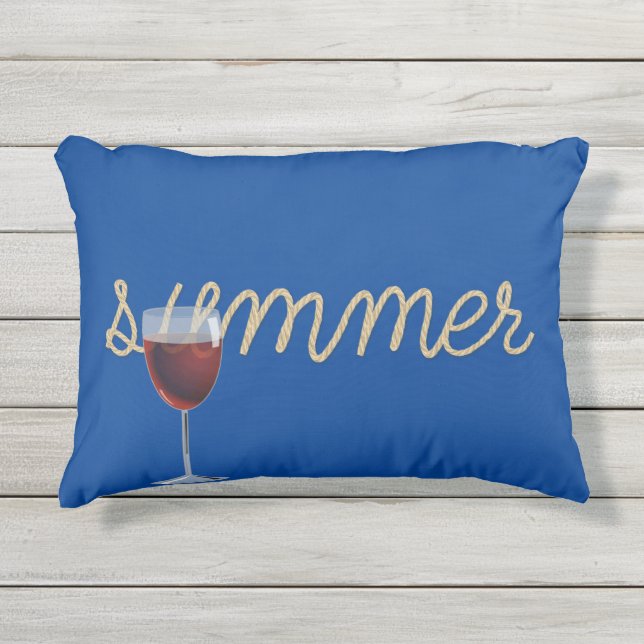 summer nautical rope text with wine glass outdoor pillow (Front)