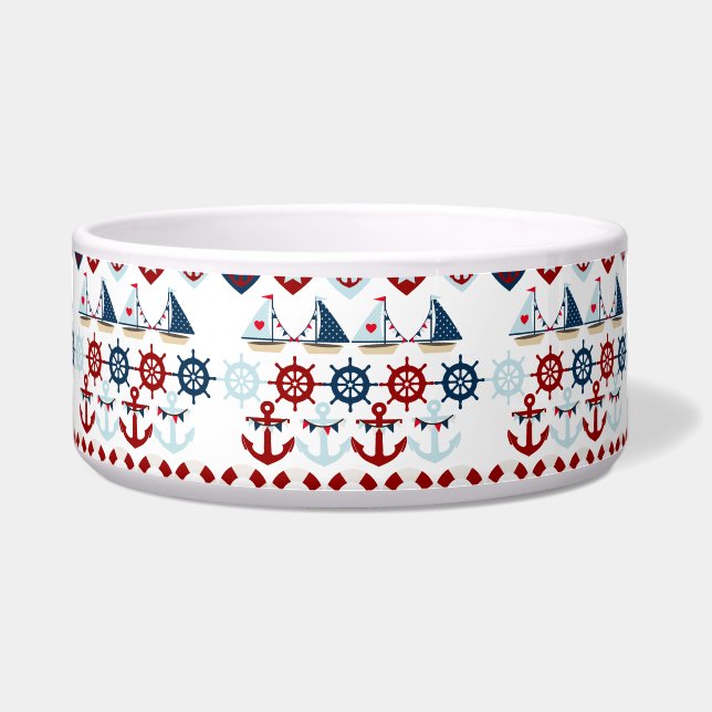 Summer Nautical Theme Anchors Sail Boats Helms Bowl (Front)