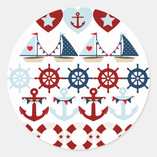 Summer Nautical Theme Anchors Sail Boats Helms Classic Round Sticker