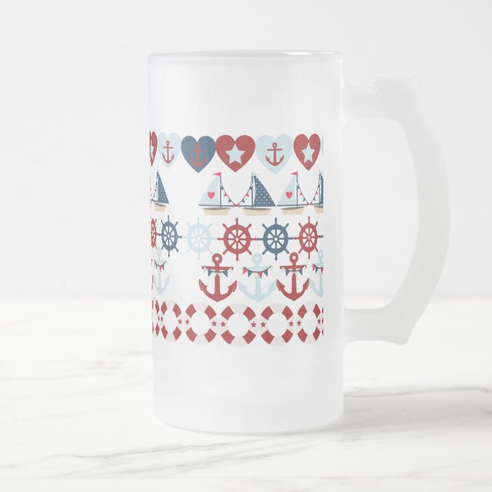 Summer Nautical Theme Anchors Sail Boats Helms Beer Mugs