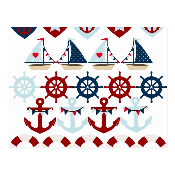 Summer Nautical Theme Anchors Sail Boats Helms Postcard