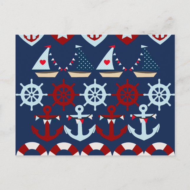 Summer Nautical Theme Anchors Sail Boats Helms Postcard (Front)