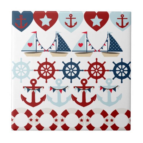 Summer Nautical Theme Anchors Sail Boats Helms Tile