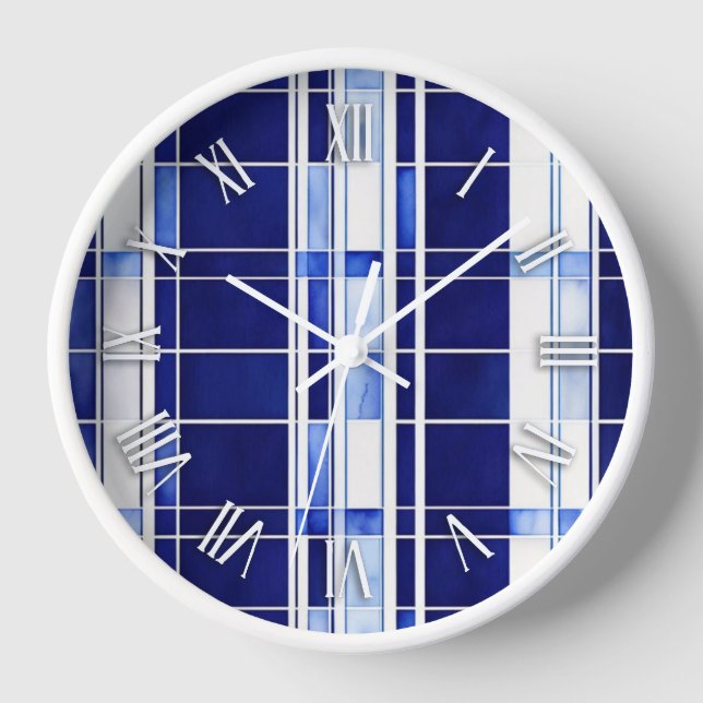 Summer Navy Blue Boat Modern Stripes Collection Clock (Front)