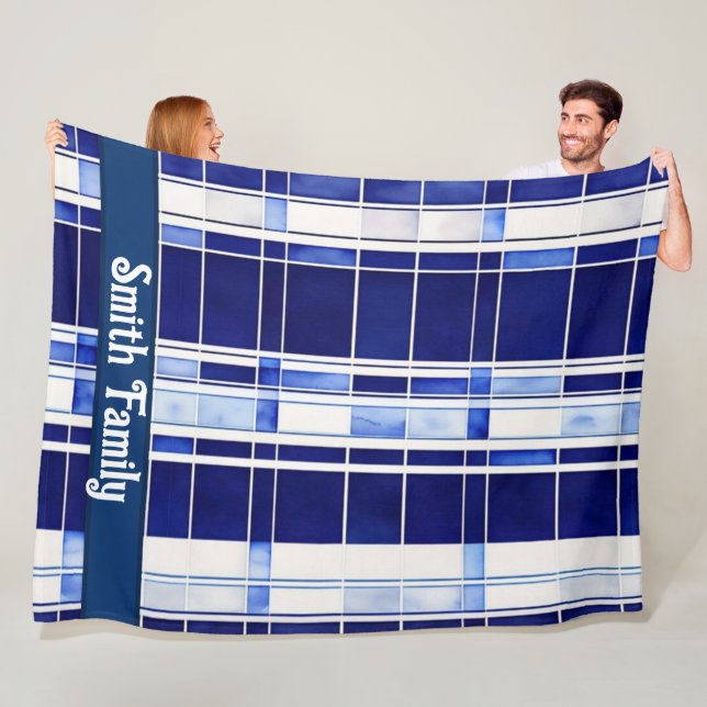 Summer Navy Blue Boat Modern Stripes Collection Fleece Blanket (In Situ)