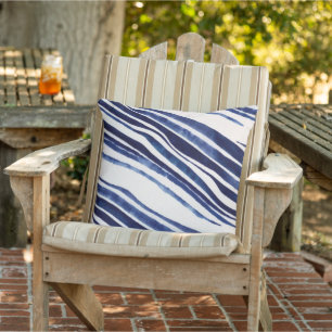 Summer Navy Blue Boat Popular Stripes Collection Outdoor Pillow