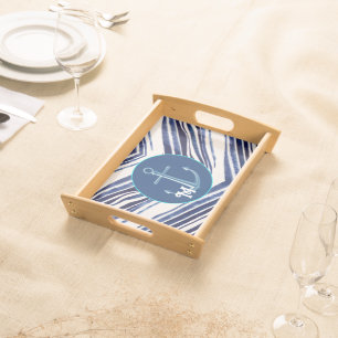 Summer Navy Blue Boat Popular Stripes Collection Serving Tray