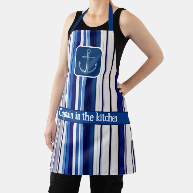 Summer Navy Blue Boat Trendy Stripes Collection Apron (Insitu)