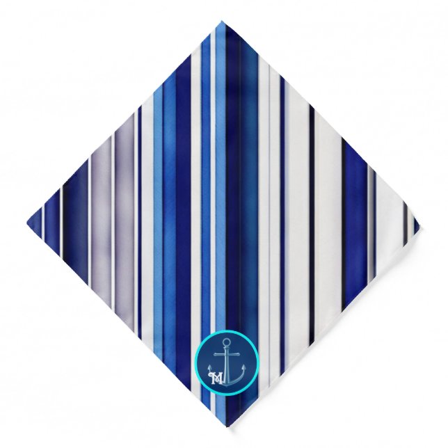 Summer Navy Blue Boat Trendy Stripes Collection Bandana (Front)