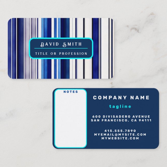 Summer Navy Blue Boat Trendy Stripes Collection Business Card (Front/Back)