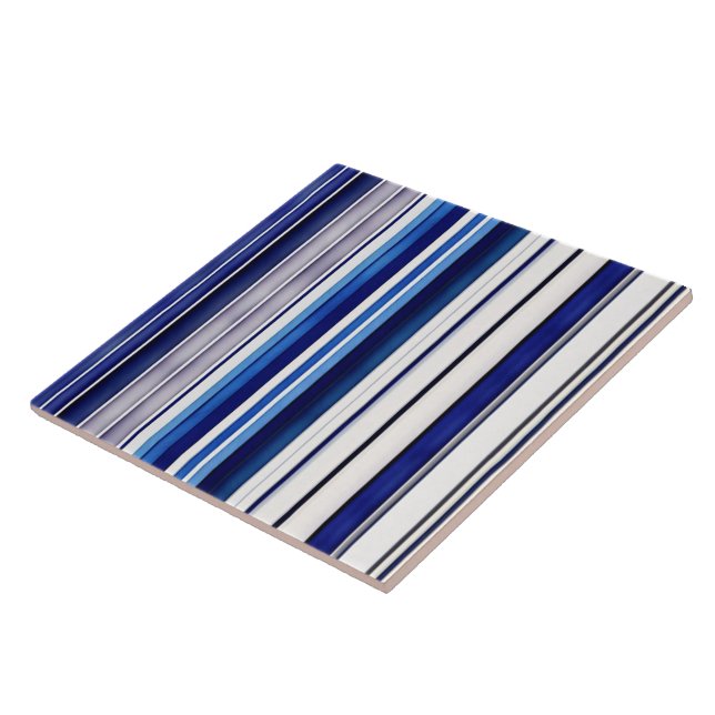 Summer Navy Blue Boat Trendy Stripes Collection Ceramic Tile (Side)