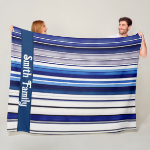 Summer Navy Blue Boat Trendy Stripes Collection Fleece Blanket