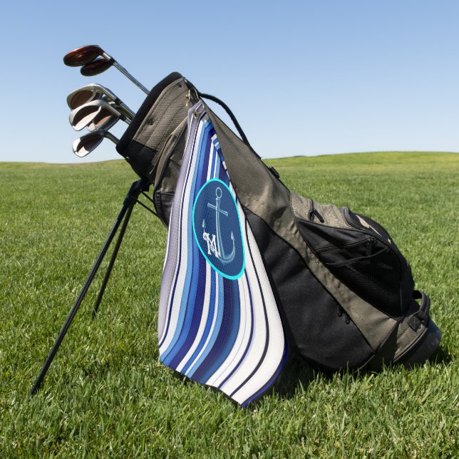 Summer Navy Blue Boat Trendy Stripes Collection Golf Towel (Green)