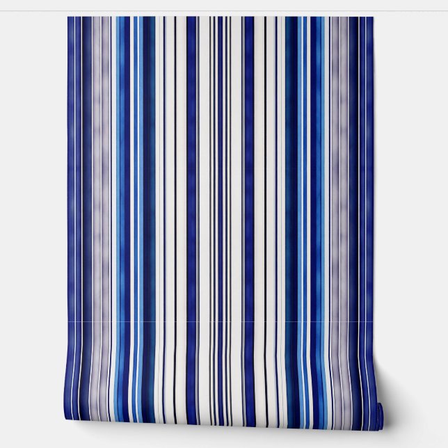 Summer Navy Blue Boat Trendy Stripes Collection Wallpaper (Unrolling)