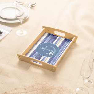 Summer Navy Blue Modern Boat Stripes Collection Serving Tray