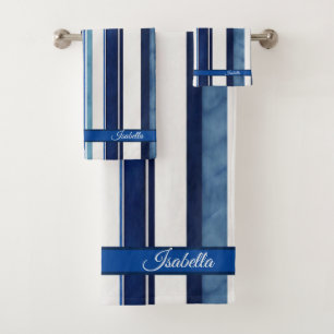 Summer Navy Blue Popular Boat Stripes Collection Bath Towel Set