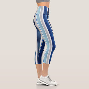 Summer Navy Blue Popular Boat Stripes Collection Capri Leggings