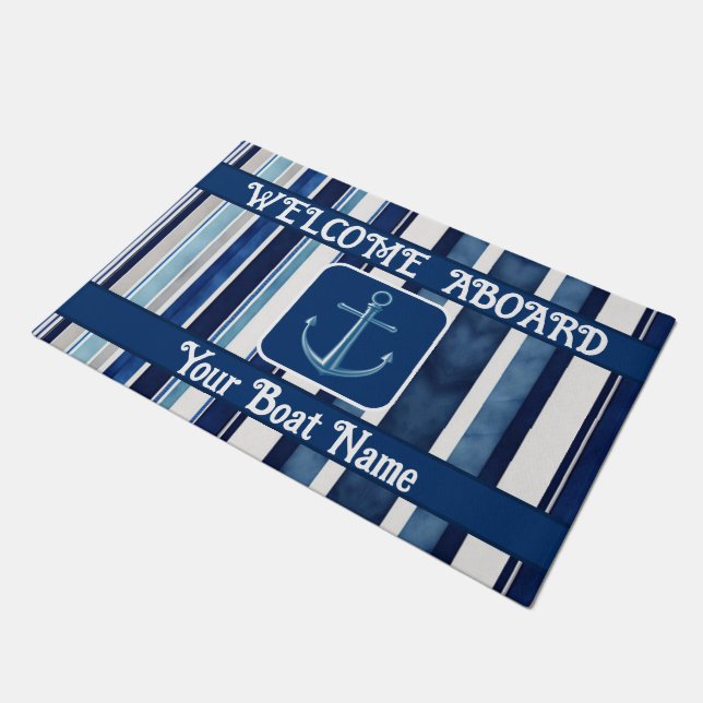 Summer Navy Blue Popular Boat Stripes Collection Doormat (Angled)