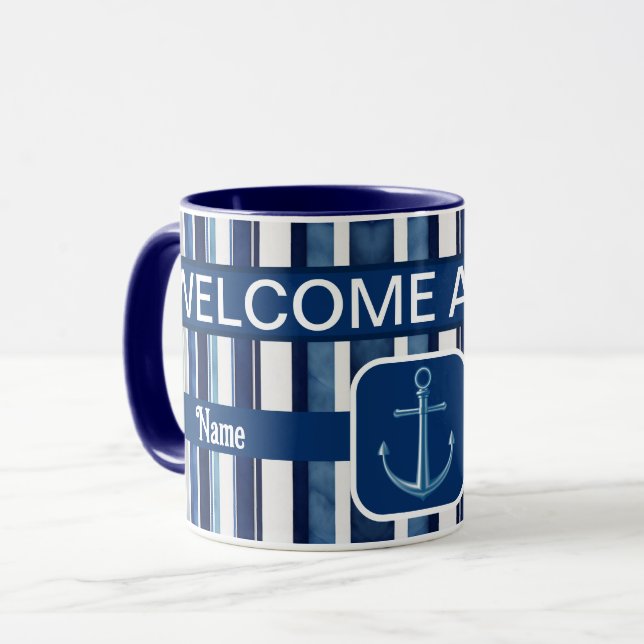 Summer Navy Blue Popular Boat Stripes Collection Mug (Front Left)