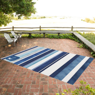 Summer Navy Blue Popular Boat Stripes Collection Outdoor Rug