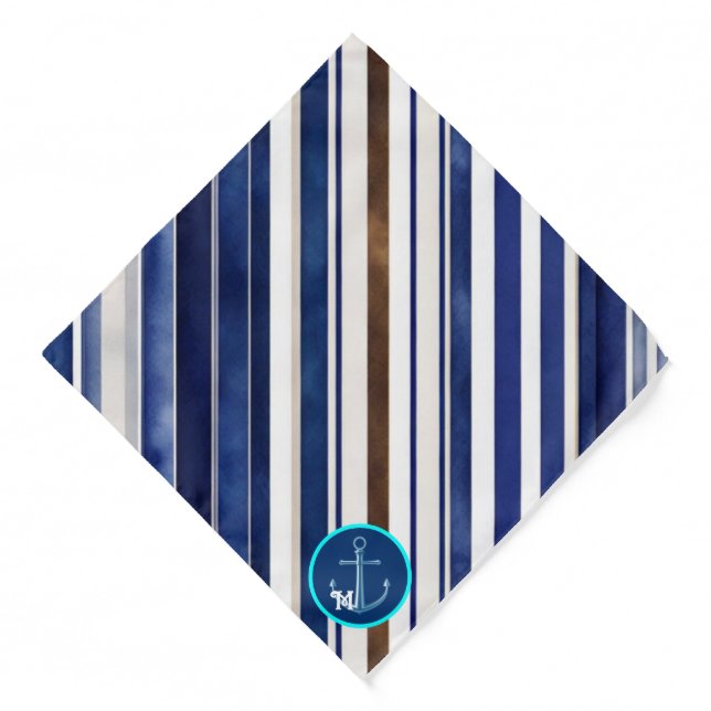 Summer Navy Blue Trendy Boat Stripes Collection Bandana (Front)