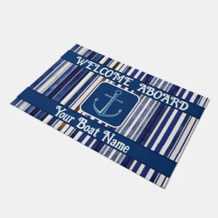 Summer Navy Blue Trendy Boat Stripes Collection Doormat