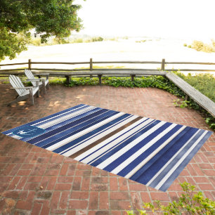 Summer Navy Blue Trendy Boat Stripes Collection Outdoor Rug