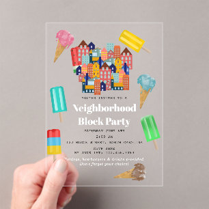Summer Neighborhood BBQ Block Party Acrylic Invitations