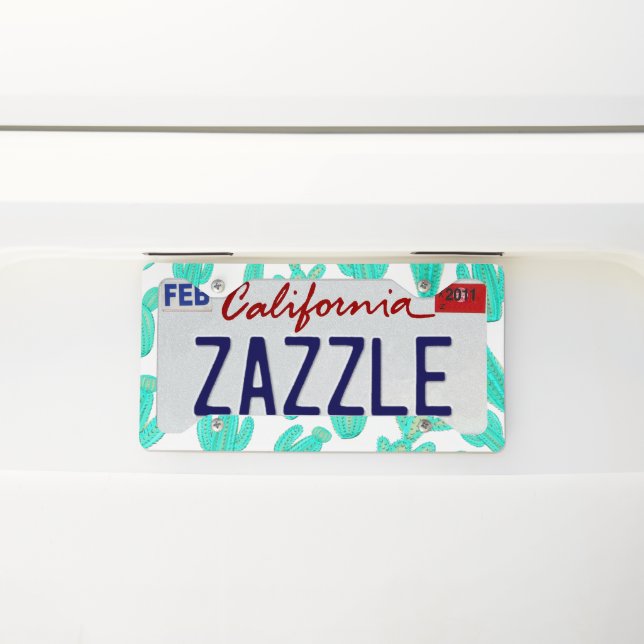 Summer Neon Teal Green Tropical Cactus Plants License Plate Frame (On Car)