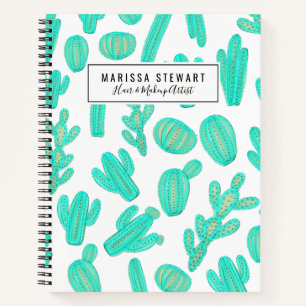 Summer Neon Teal Green Tropical Cactus Plants Notebook