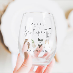 Summer Neutrals Personalized Bachelorette Party Stemless Wine Glass